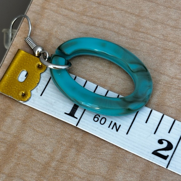 Turquoise color earrings/ brown shadings oval shape /pierced/ measures 1 1/2 in - Picture 5 of 5